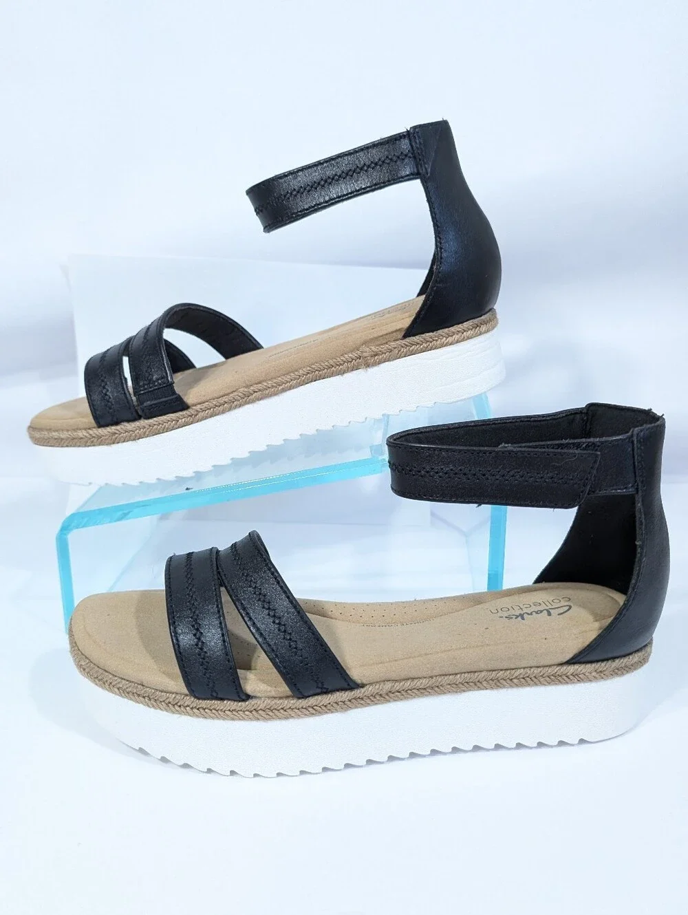 Clarks Black Leather Sandals 10.5 New Women Platform Shoes Lana Glide chunky
